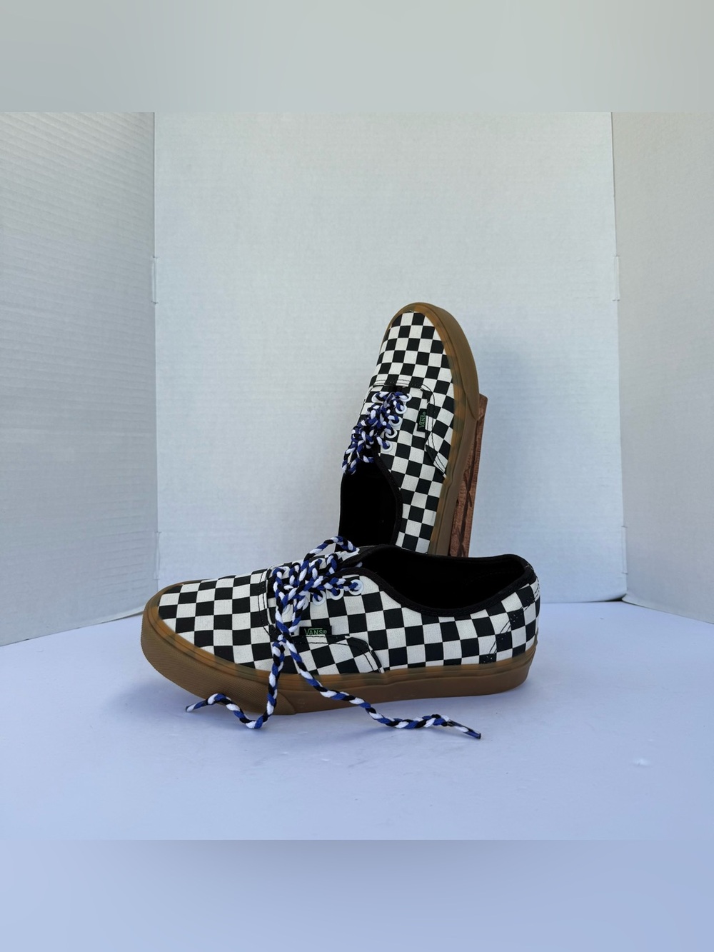 VANS Authentic Checkerboard Blue Braided Laces Mens 8 Women’s 9.5 No Box New